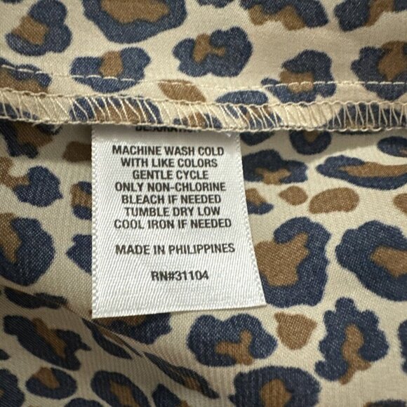 Women's Crown Ivy Curvy Blouse Brown Beige Leopard Tassel‎ Boho Flowy Popover L - Picture 6 of 7